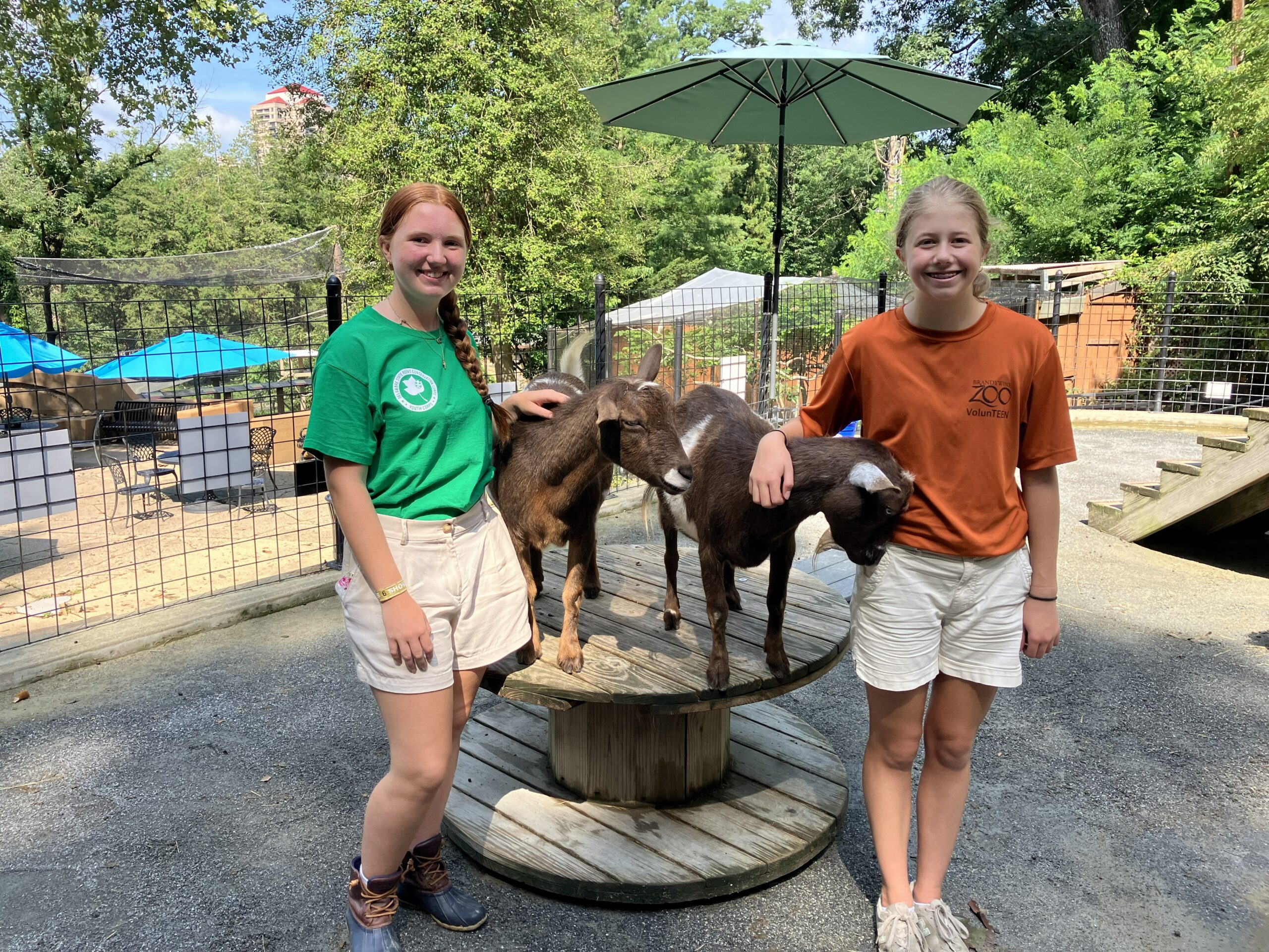 Two Volunteen girls with goats